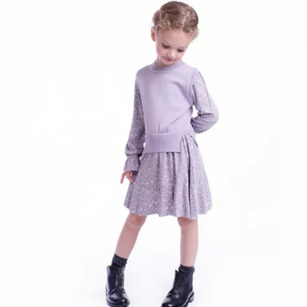 Imoga Girls Trina FW23 Hearts Fine Yarn And Printed Jersy Dress Lavender